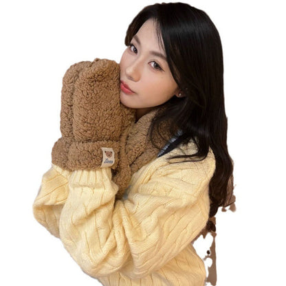 Cartoon Bear Plush Gloves & Scarf Set – Thickened Winter Warm & Cute Design AllvueCo