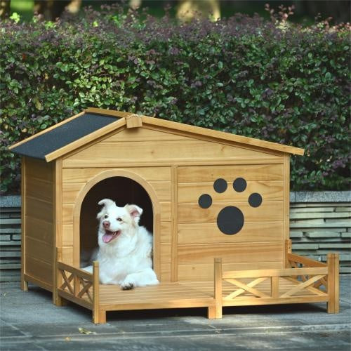48" Wooden Outdoor Dog House with Porch – Weatherproof Medium Dog Kennel with Raised Floor & Easy Assembly - AllvueCo