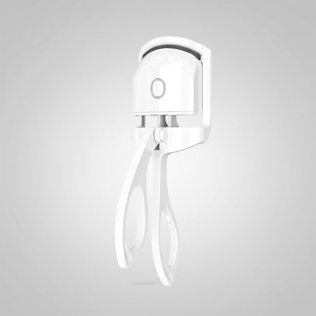 Electric eyelash curler with before and after effects on eyes