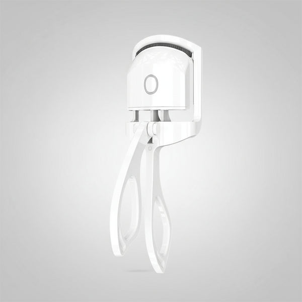 Electric eyelash curler with before and after effects on eyes