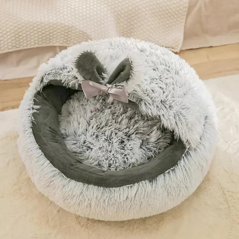 Winter Long Plush Pet Cat Bed - Round Cat Cushion for Cats - AllvueCo