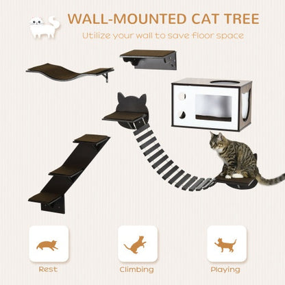 PawHut Wall-Mounted Cat Tree with Ergonomic Curved Platform - AllvueCo