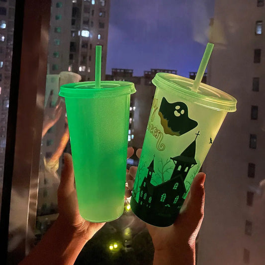 720ml Plastic Sippy Cup - Halloween Luminous Straw Cup - AllvueCo