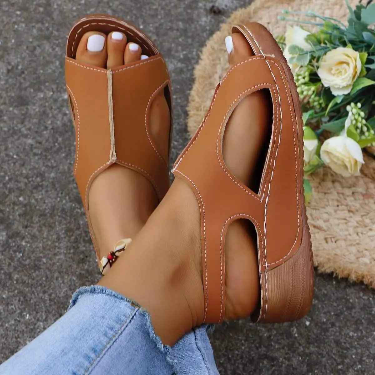 Summer Wedge Sandals for Women with Elastic Band Design
