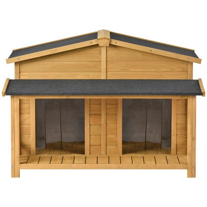 Large Wooden Dog House with Porch – Outdoor Cabin Style Shelter for Medium & Large Dogs - AllvueCo