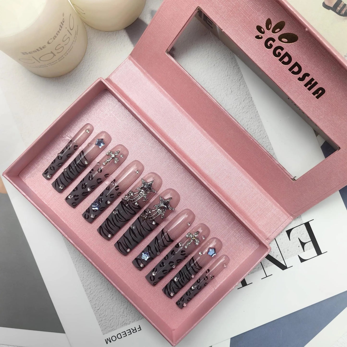 Long Novel Design Reusable Handmade Nails – Stylish Press-On Artificial Nails for Easy Glamorous Looks - AllvueCo