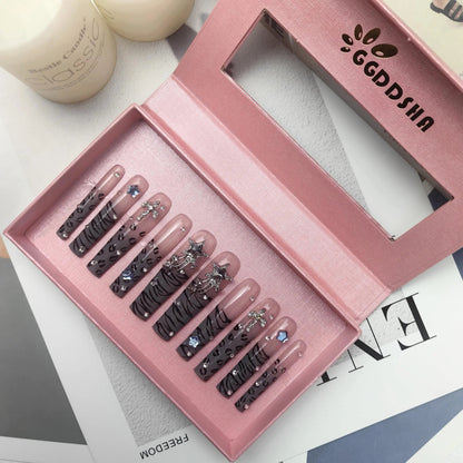 Long Novel Design Reusable Handmade Nails – Stylish Press-On Artificial Nails for Easy Glamorous Looks - AllvueCo