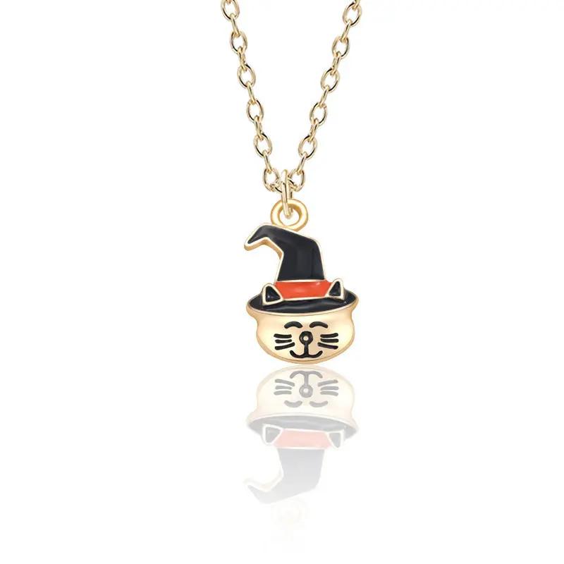 Halloween Oil Drop Pumpkin Cat Necklace Creative Clavicle Ch | Jewelry & Accessories - AllvueCo