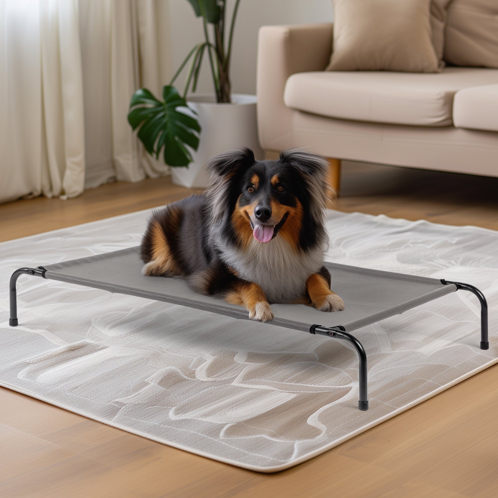 Extra-Large Elevated Dog Bed – Heavy-Duty Cooling Cot with Steel Frame & Breathable Mesh (Black) - AllvueCo