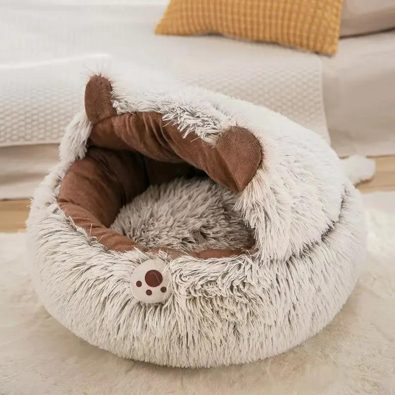 Winter Long Plush Pet Cat Bed - Round Cat Cushion for Cats - AllvueCo
