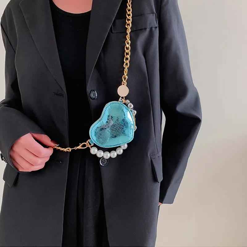 Mini Love-Shaped Pearls Handbag - Stylish Fashion Chain Lipstick Bag