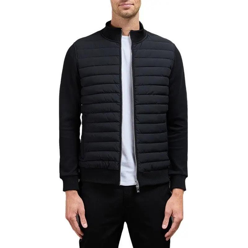 Lightweight Stand Collar Coat for Men - Fashion Stitching Knit Jacket - AllvueCo
