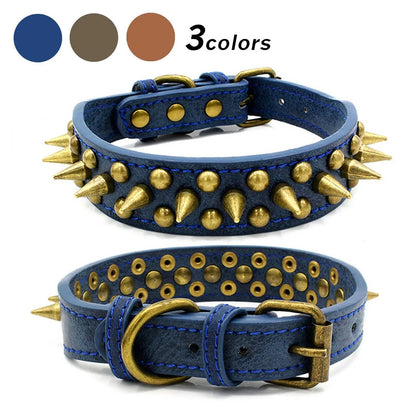 Retro Studded Spiked Rivet Large Dog Leather Collar - AllvueCo