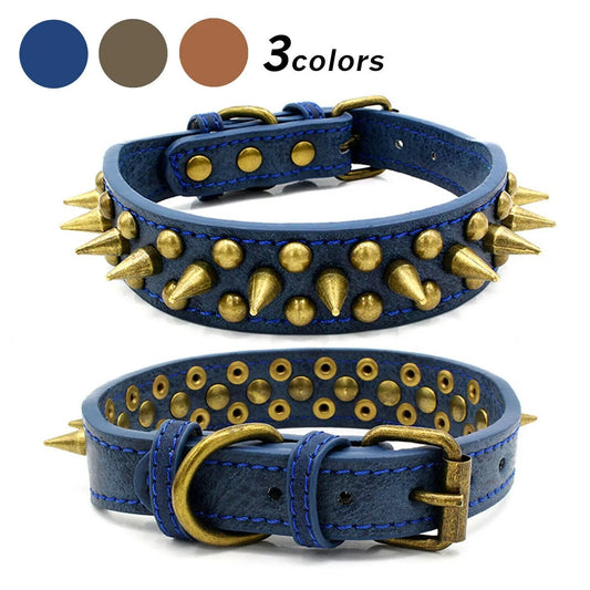 Retro Studded Spiked Rivet Large Dog Leather Collar - AllvueCo