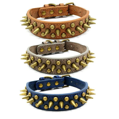 Retro Studded Spiked Rivet Large Dog Leather Collar - AllvueCo