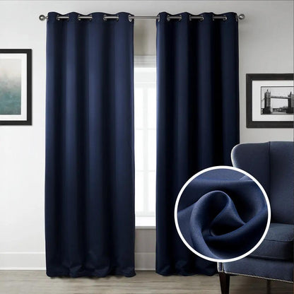 Dark Blue Bedroom Blackout Fabric Printed Curtains - Stylish Window Treatment - AllvueCo