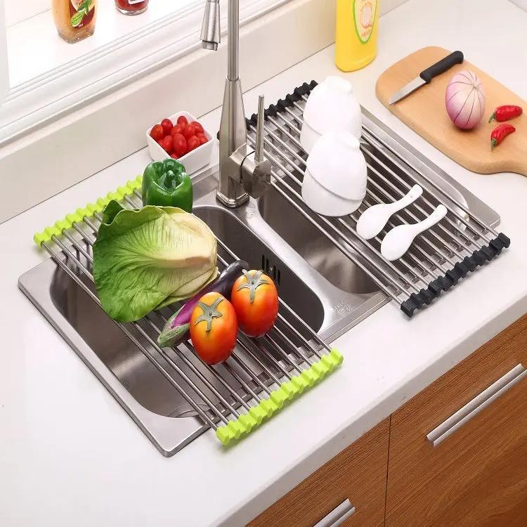 Folding Kitchen Drain Sink Rack Stainless Steel - Space-Saving Design - AllvueCo
