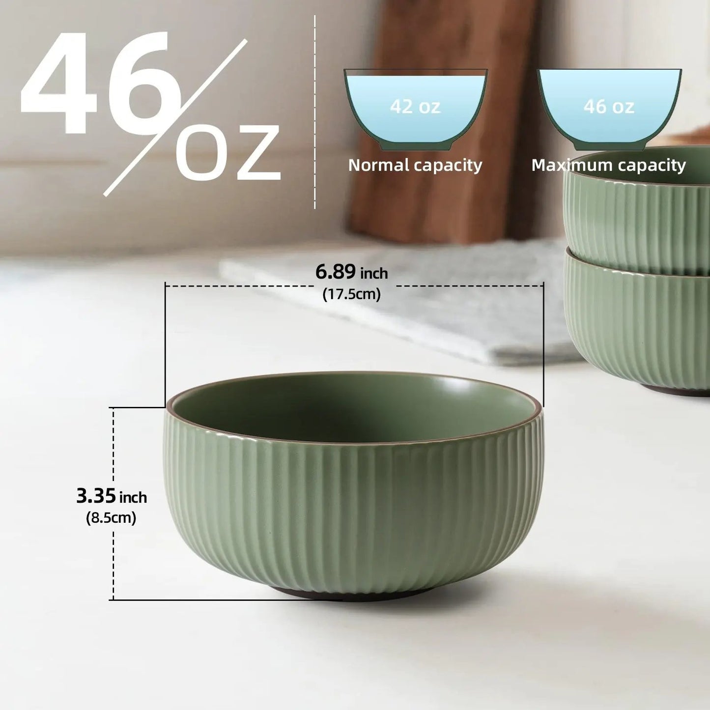 Ceramic Bowls Set of 4 - 46oz Kitchen Bowls for Cereal, Salad - AllvueCo