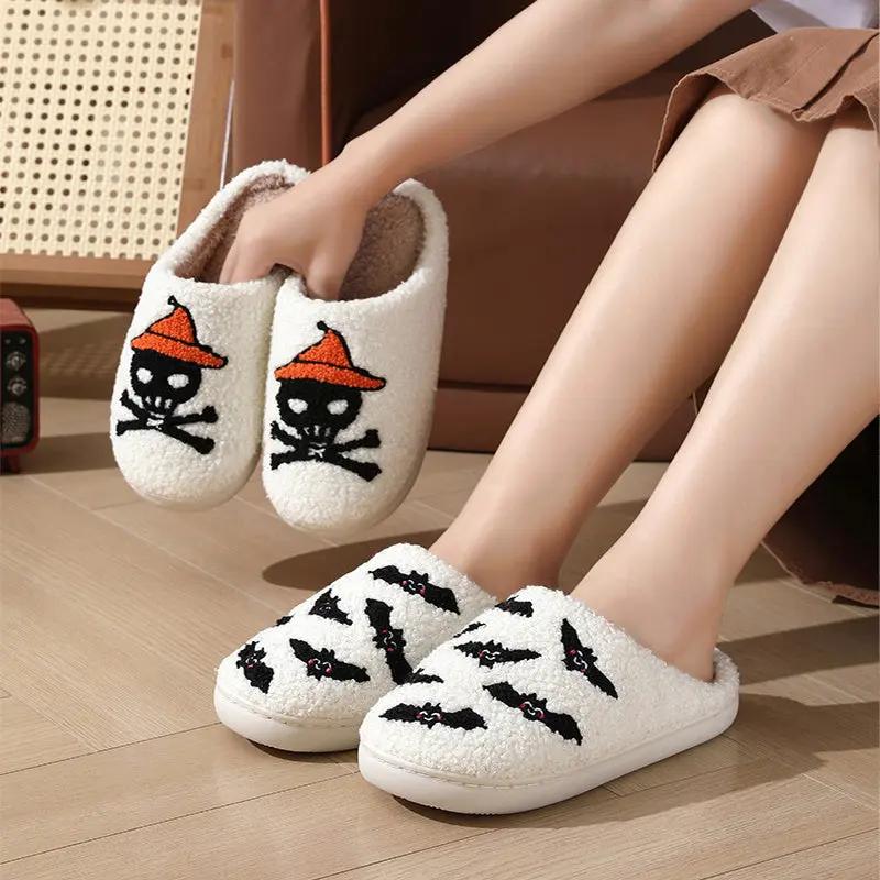 Halloween Skull Rose Slippers - Warm Indoor Slippers for Women - AllvueCo