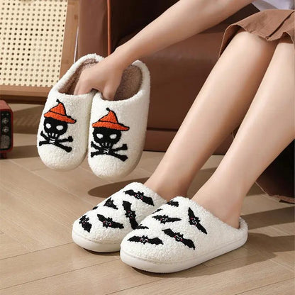 Halloween Skull Rose Slippers - Warm Indoor Slippers for Women - AllvueCo