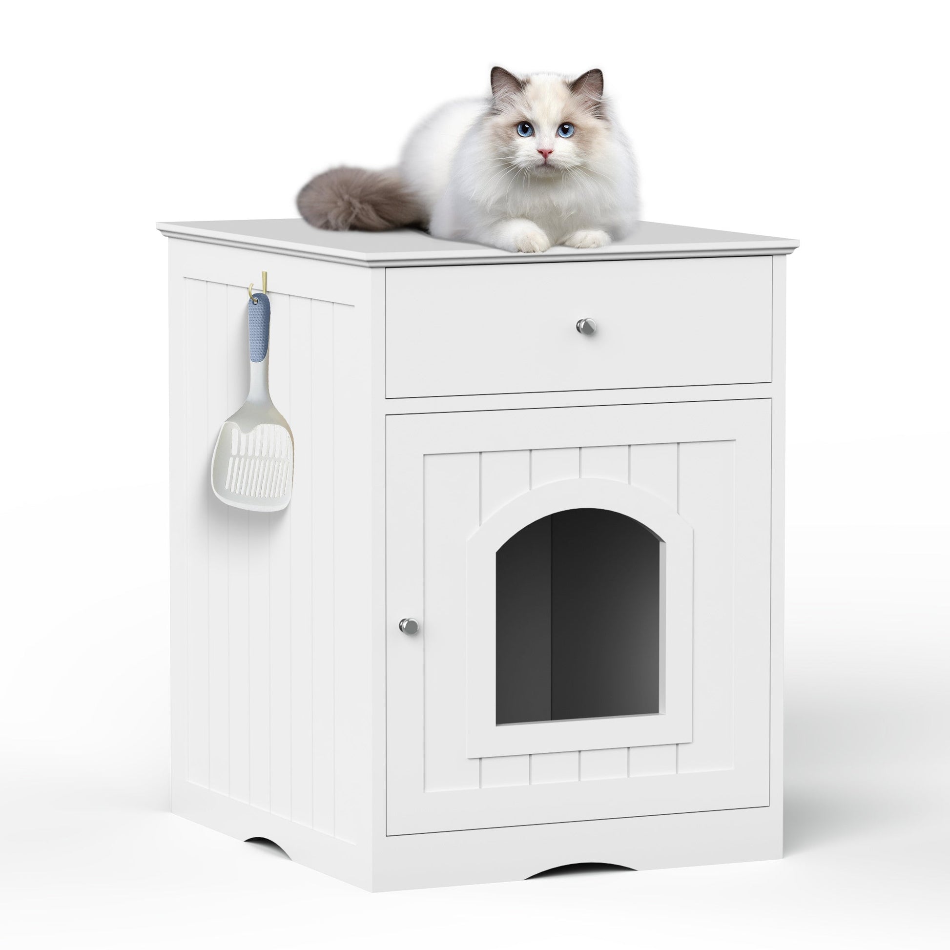 Wooden Cat Litter Box Enclosure with Drawer – Multi-Functional Pet House & Side Table with Hidden Storage - AllvueCo