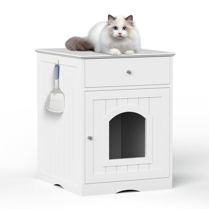 Wooden Cat Litter Box Enclosure with Drawer – Multi-Functional Pet House & Side Table with Hidden Storage - AllvueCo