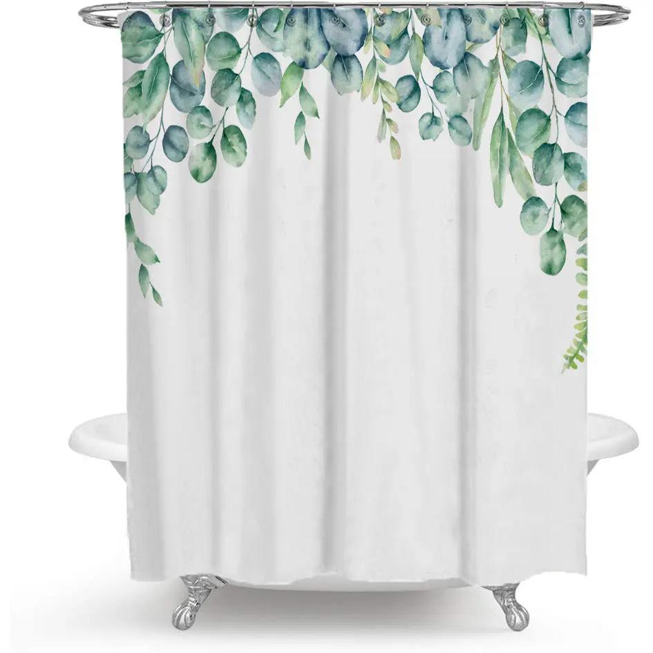 Color Floral Plant Shower Curtain - Polyester Bathroom Decor - AllvueCo