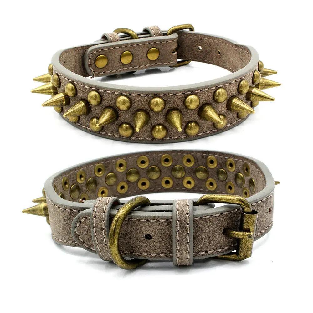 Retro Studded Spiked Rivet Large Dog Leather Collar - AllvueCo