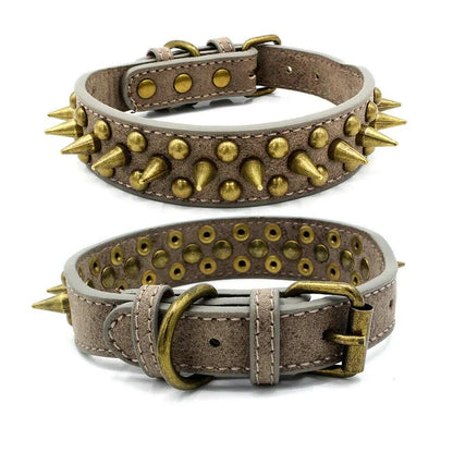 Retro Studded Spiked Rivet Large Dog Leather Collar - AllvueCo