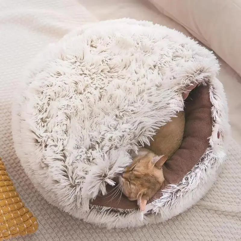 Winter Long Plush Pet Cat Bed - Round Cat Cushion for Cats - AllvueCo
