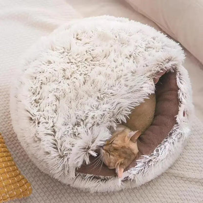 Winter Long Plush Pet Cat Bed - Round Cat Cushion for Cats - AllvueCo