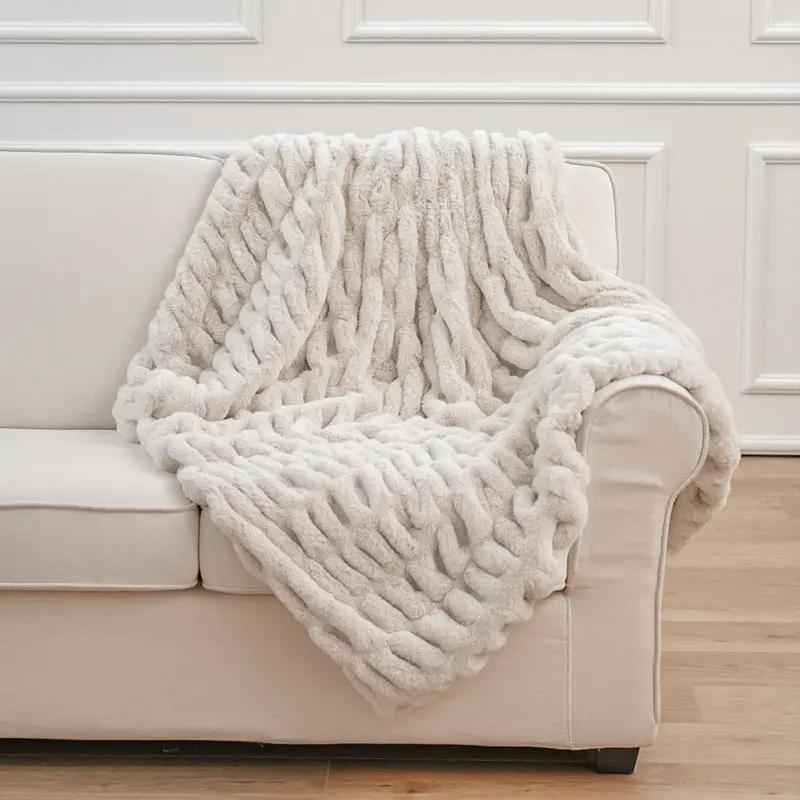 Sofa Blanket Soft Upholstery Blanket Stretch Rabbit Fur Tie for Home & Garden