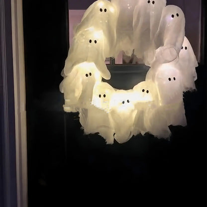 Halloween Decorations Ghost Wreath - Cute Ghost Door Sign - AllvueCo