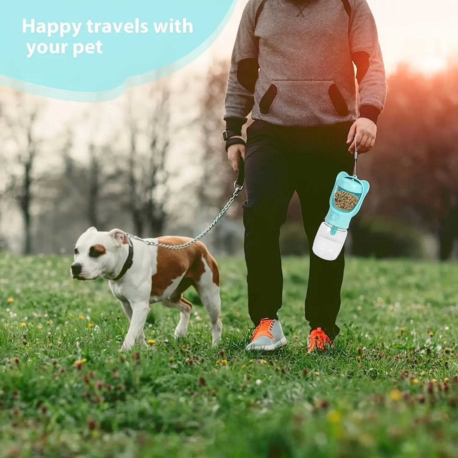 2-in-1 Dog Water Bottle with Food Container for Outdoor Use - AllvueCo