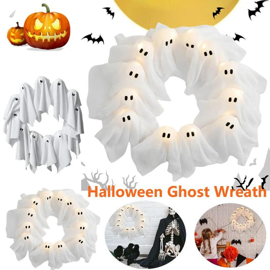 Halloween Decorations Ghost Wreath - Cute Ghost Door Sign - AllvueCo