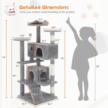 54" Cat Tree Tower – Multi-Level Cat Condo with Sisal Scratch Posts for Indoor Cats - AllvueCo