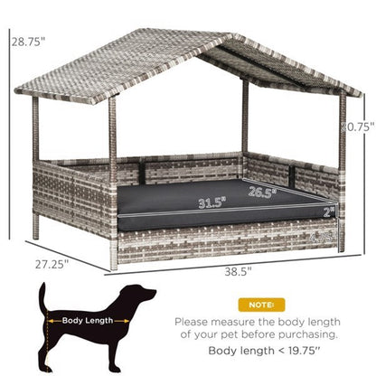 Elevated Outdoor Pet Cabana – Rattan Dog House with Cushion & Weather Protection (Charcoal Gray) - AllvueCo