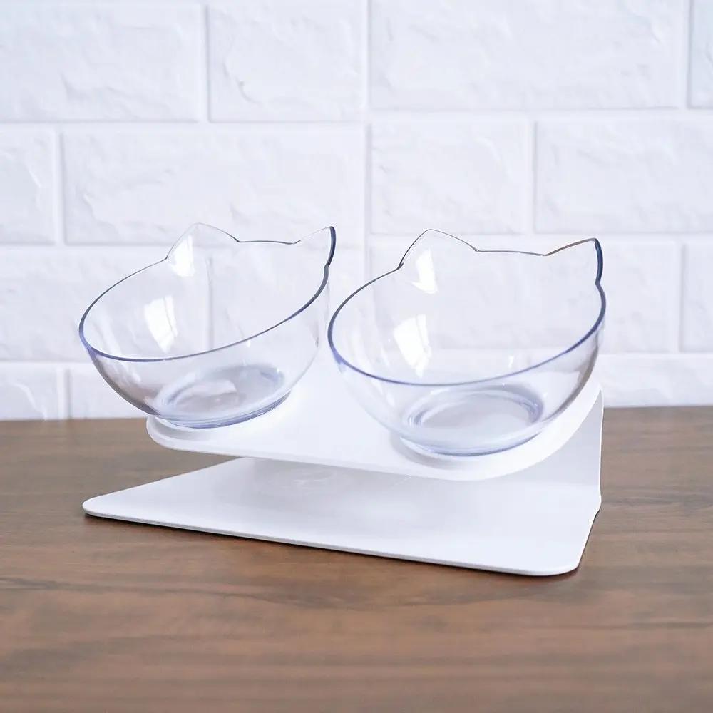 Non Slip Double Cat Bowl with Raised Stand for Pet Feeding - AllvueCo