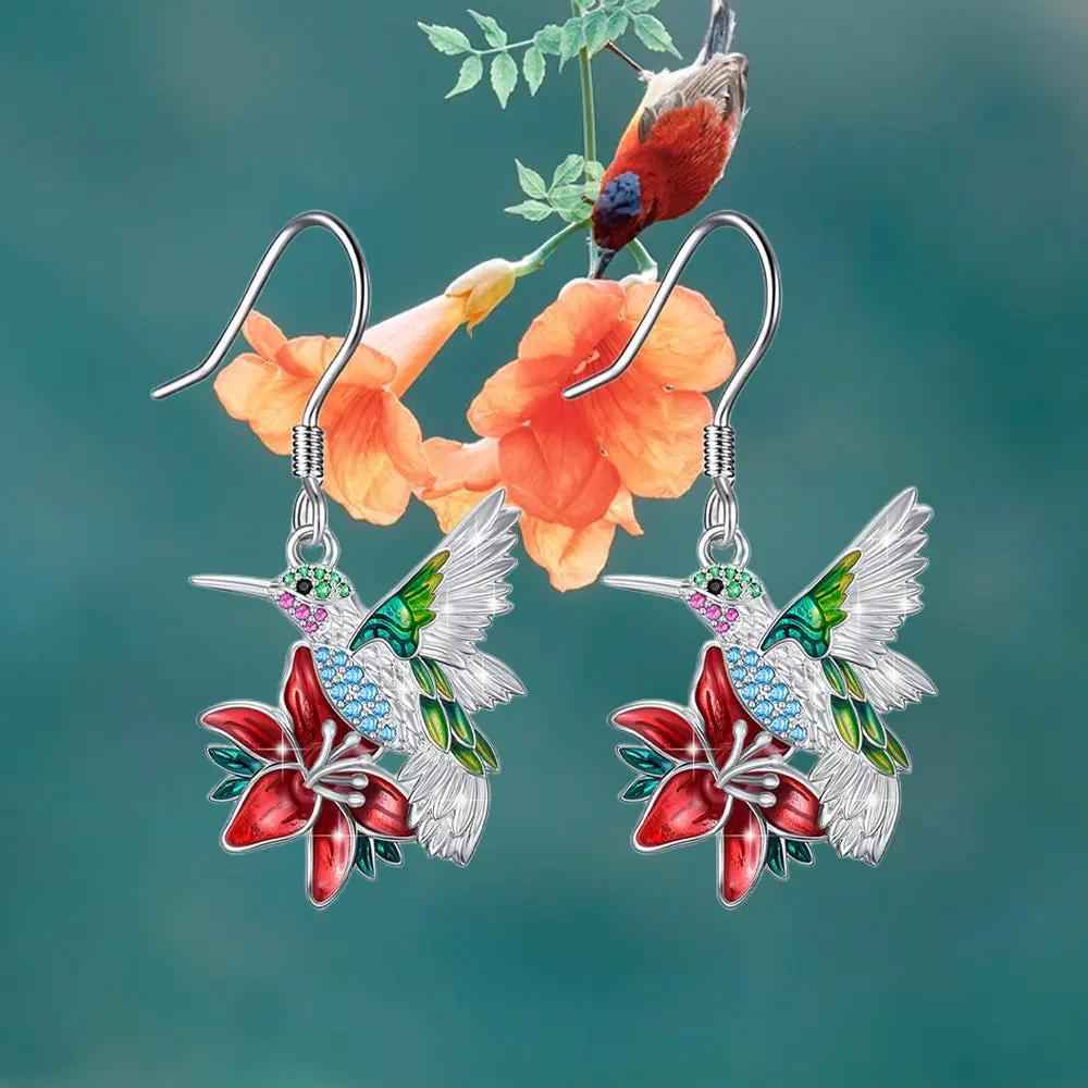 Colorful Hummingbird Earrings - Full Diamond Pendant for Stunning Jewelry & Accessories
