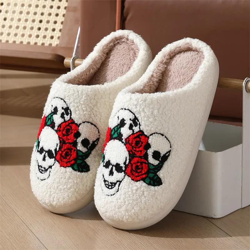 Halloween Skull Rose Slippers - Warm Indoor Slippers for Women - AllvueCo