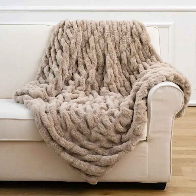 Sofa Blanket Soft Upholstery Blanket Stretch Rabbit Fur Tie for Home & Garden