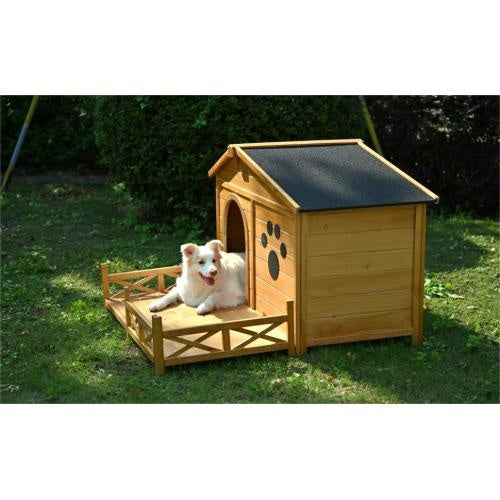 48" Wooden Outdoor Dog House with Porch – Weatherproof Medium Dog Kennel with Raised Floor & Easy Assembly - AllvueCo