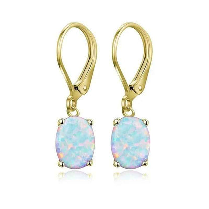 Four-Claw Oval Opal Earrings - Elegant European and American Jewelry & Accessories