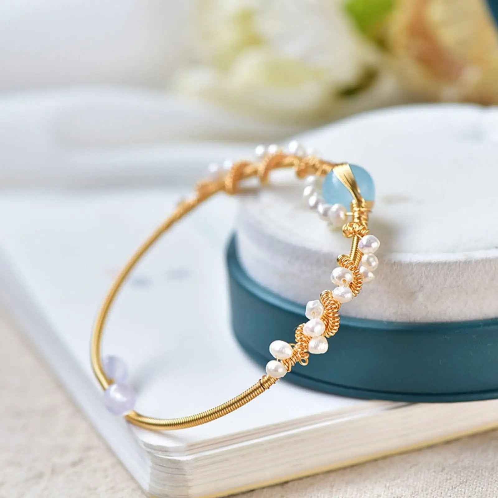 Pearl Bracelets for Women - Vintage Gold Plated Cuff Bracelet