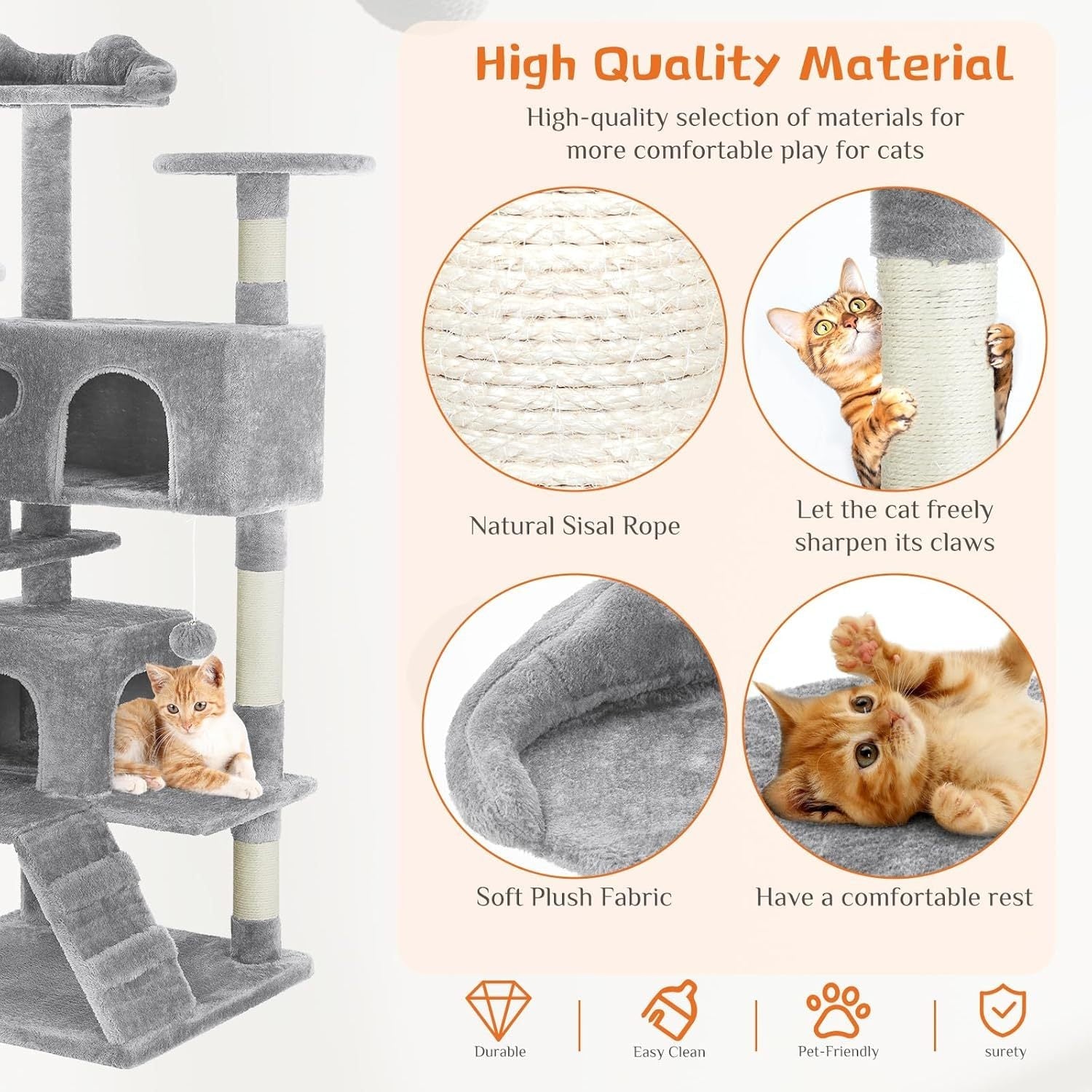 54" Cat Tree Tower – Multi-Level Cat Condo with Sisal Scratch Posts for Indoor Cats - AllvueCo