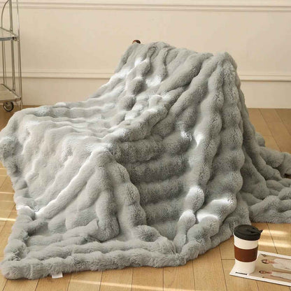 Rabbit Polyester Bubble Velvet Blanket - Extra Thick Nap Blanket for Ultimate Comfort