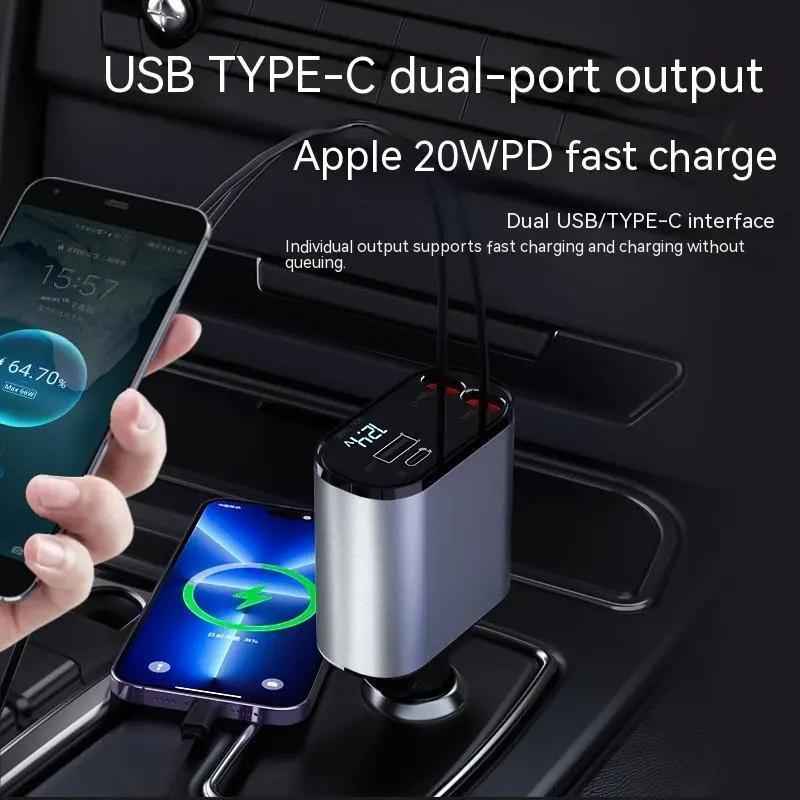 Metal Car Charger 100W Fast Charging Car Charger USB and Type-C Adapter