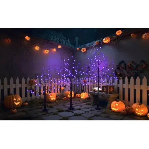 3 Pack Halloween Lighted Spooky Trees – 4FT, 5FT & 6FT with Purple LED Lights - AllvueCo