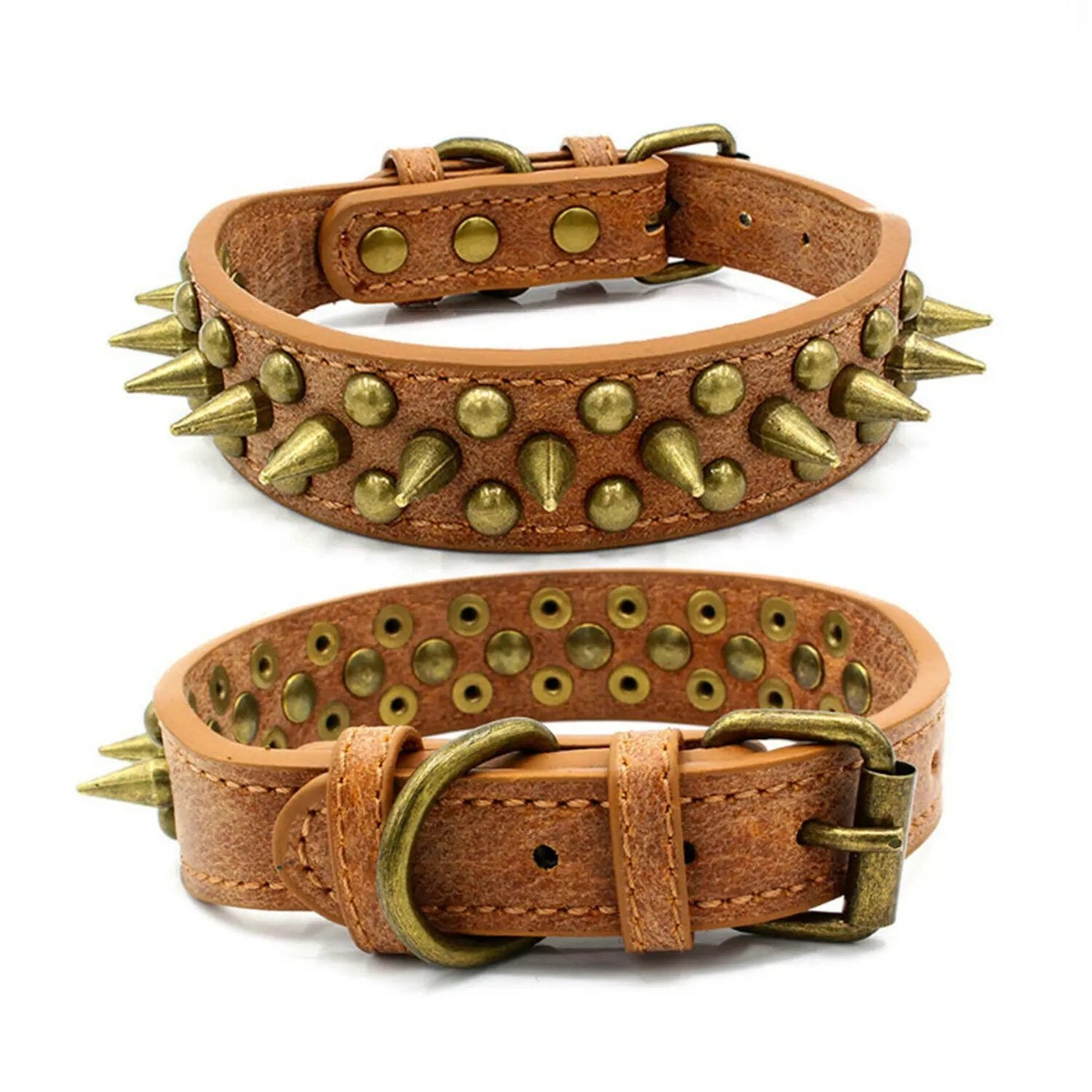 Retro Studded Spiked Rivet Large Dog Leather Collar - AllvueCo