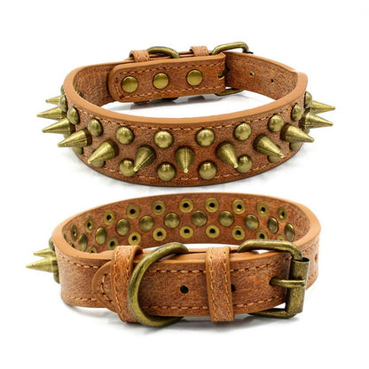 Retro Studded Spiked Rivet Large Dog Leather Collar - AllvueCo